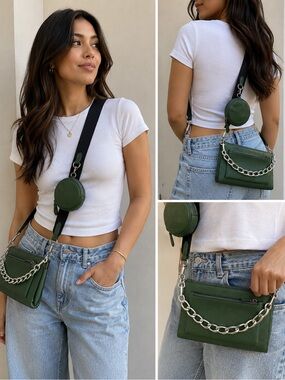 Coach Green Pebbled Leather Crossbody + Coin Pouch